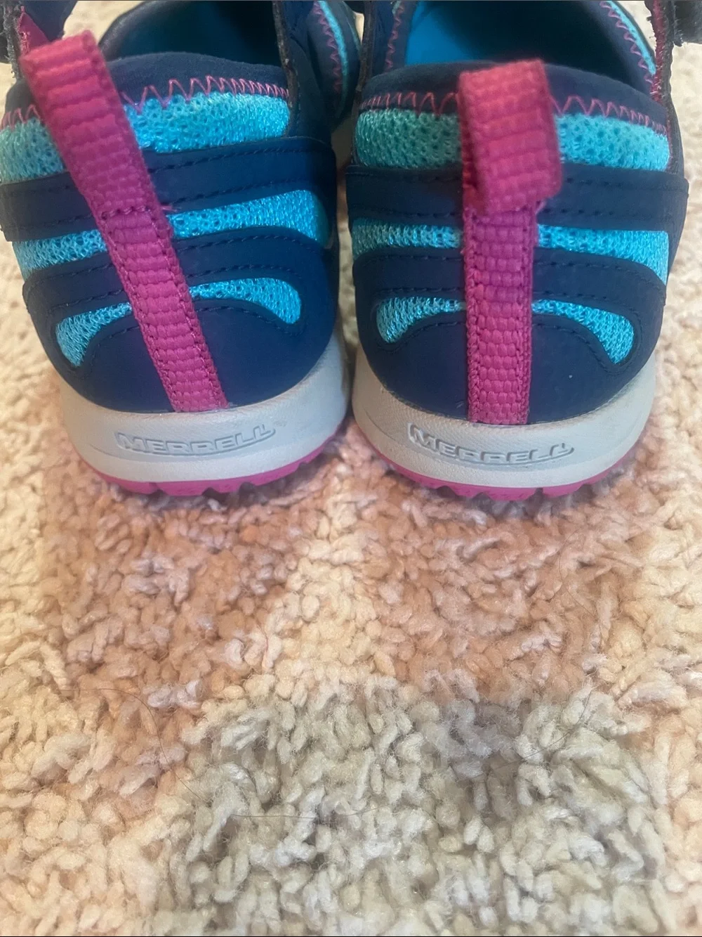 Merrell Navy and Teal Kids Water Shoes with Pink Accents